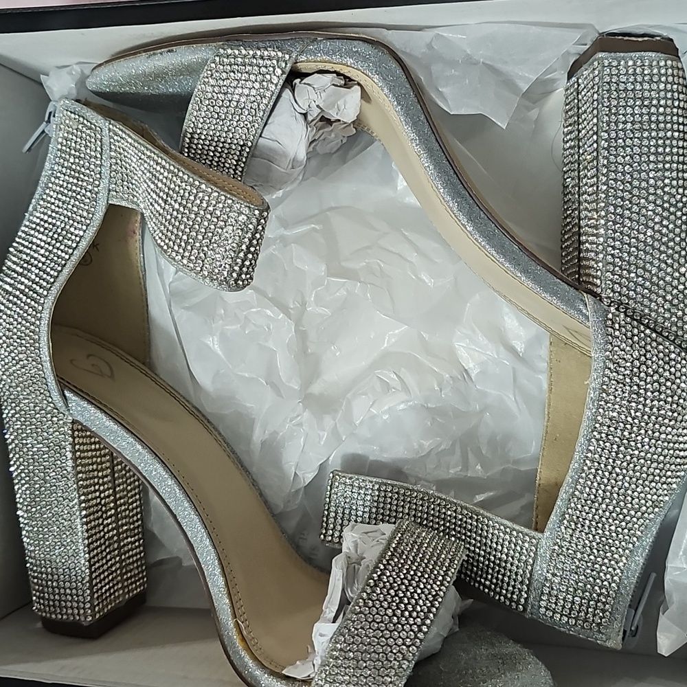 Windsor Silver Glitter Heels with Chunky Block Heel - Picture 7 of 7